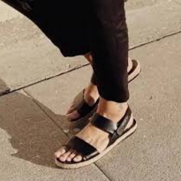Jenni Kayne Sunday Black Leather Espadrille Sandals - Picture 1 of 8